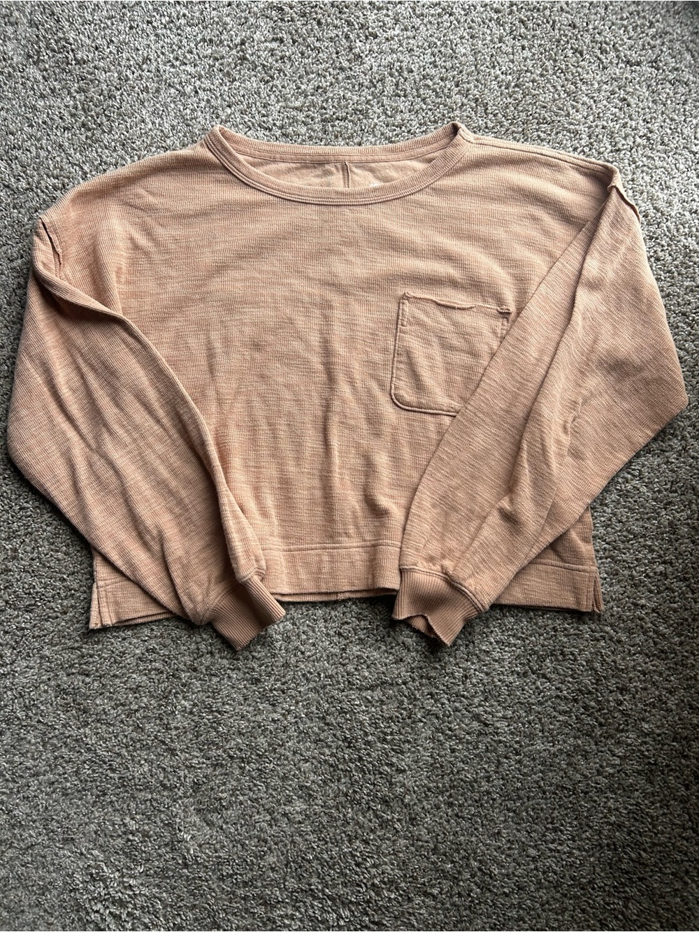 Aerie Cropped Pocket Sweatshirt in Beige